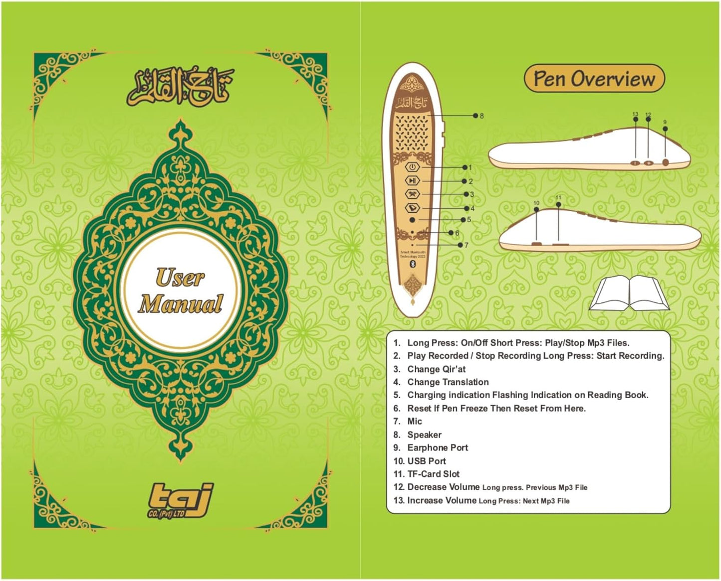 Digital Quran 16 Line Quran Pen Translation Digital Quran Pen Reader Colour Coded Quran With Pen PQ876D - Quran hardcopy