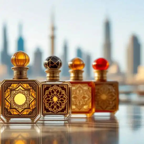 Ornate perfume bottles.
