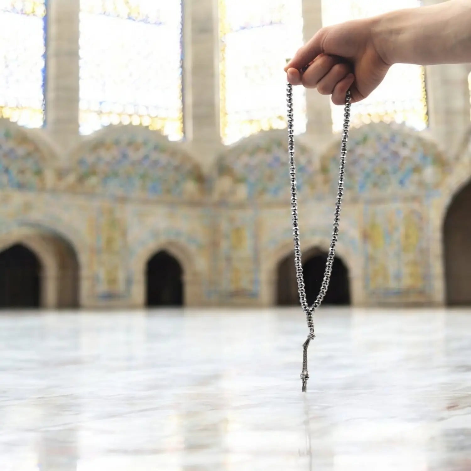 Silver prayer beads for spiritual reflection in Crystal Tasbeeh 99 pack of 12