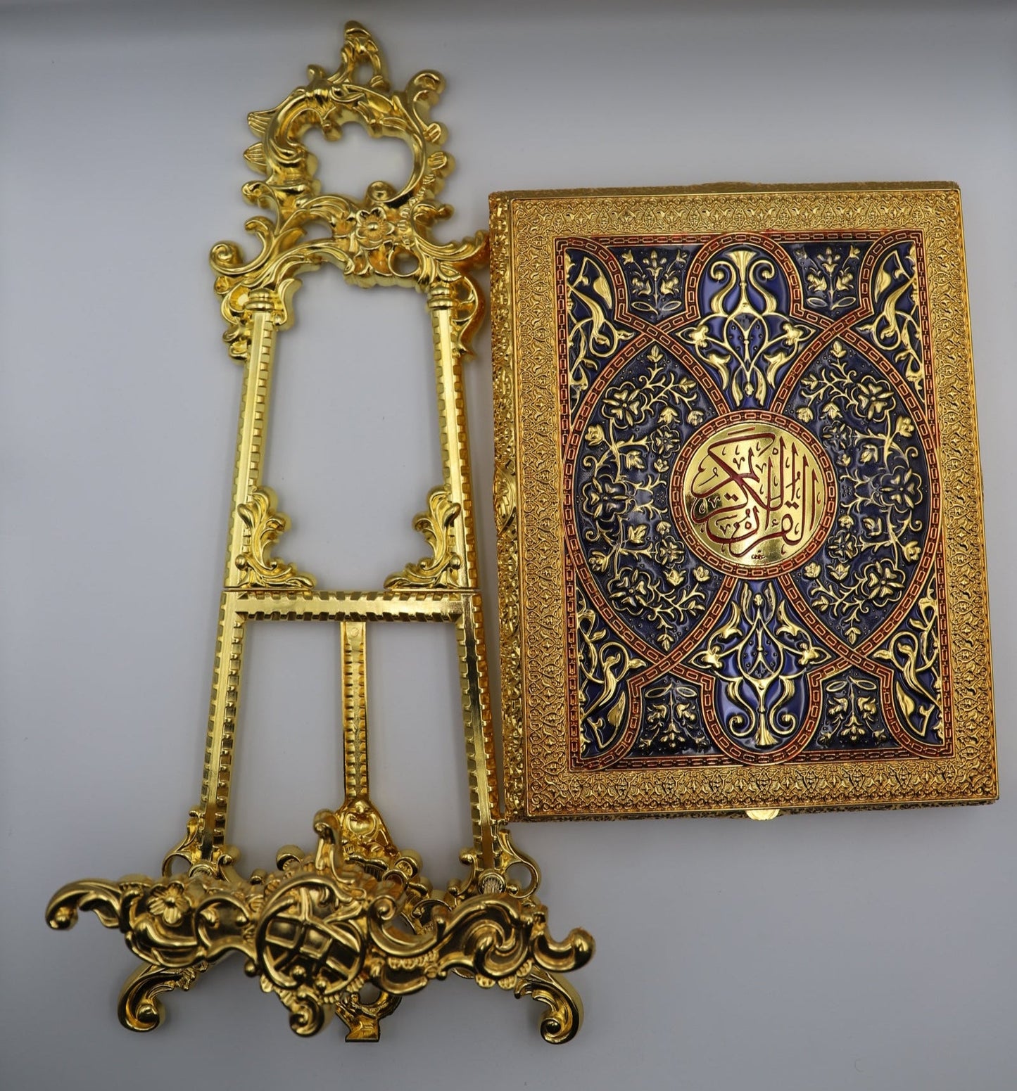 Metal Quran Box & Holder - Gold & Amethyst - Religious Art
